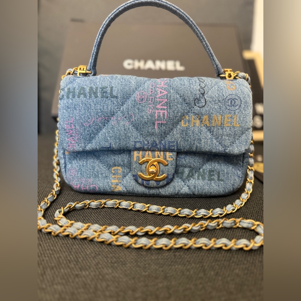 Chanel Denim Logo Timeless Classique  Flap Shoulder Bag